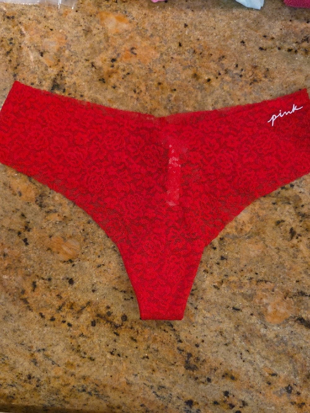 PINK Victoria's Secret Red Lace Thong Panty